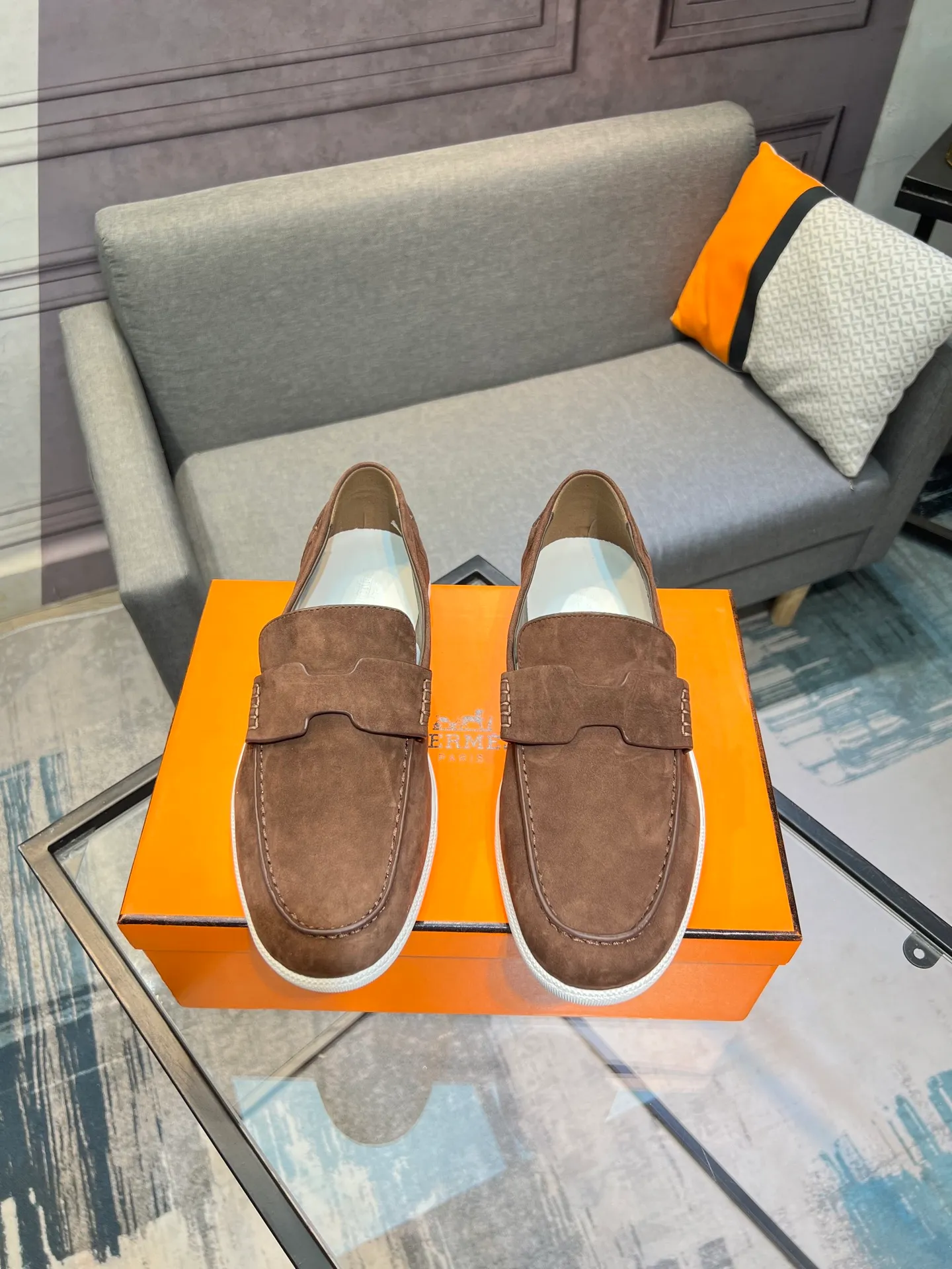 Men's shoes 💰700 [HERMES] Hermès - High-end quality original order 🔍🔍 - Upper: 🔝 cowhide suede splicing design - Inner lining: imported mixed sheepskin - Outsole: TPR foam · Rubber: two-color combined molding outsole - Super high quality control · Fine workmanship: highlighted (high-end, luxury, grade) -Size: 38-44 (45, 46, can be customized)
